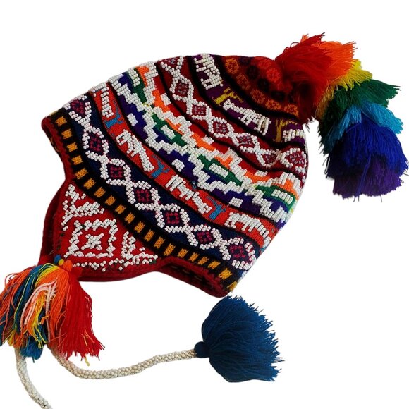 Andean Rainbow Chullo Hat – Handwoven Peruvian Alpaca Wool Winter Hat with - Picture 1 of 3